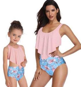 Populära split badkläder kvinnors höga midja bikini med ruffles förälder-barn badkläder bikini set yakuda flexibla eleganta barn