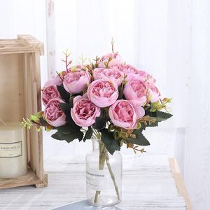 Flores decorativas grinaldas baixas preços 6 flores de flor branco rosa rosa peony simulação buquê