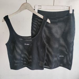 2022 sommer Neue frauen Luxus Hohl Stricken Anzug Weibliche Stickerei Brief Muster Weste Tops Damen Hohe Qualität Marke Kurzen rock CX220427