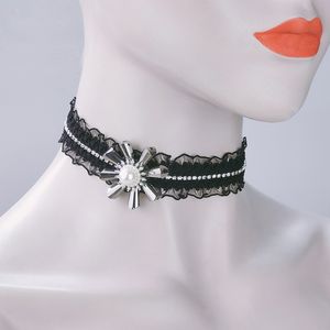 Falsk collar vintage choker halsband handgjord spets kristall halsband för kvinnor tillbehör dam fest smycken st