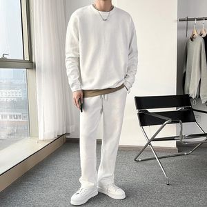 Men's Tracksuits 2022 Spring Korean Loose Long Sleeve O-neck Sweatshirt Casual Streetwear Pants Two-piece Set For Male Vetement HommeMen's