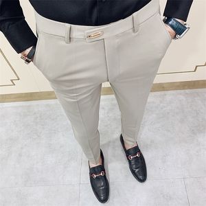 Casual Slim Fit Mens Dress Pants Streetwear Suit Pants Men 34 High Quality Gentlemen Office Trousers Men All Match ankle length 201128