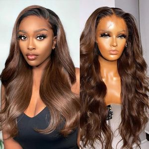 Brown 360 HD Glueless Wig Body Body Wave 13 × 4 الدانتيل الأمامي للشعر البشري الشفاف البرازيلي REMY OMBRE شوكولاتة الزنجبيل 150 ٪ الكثافة