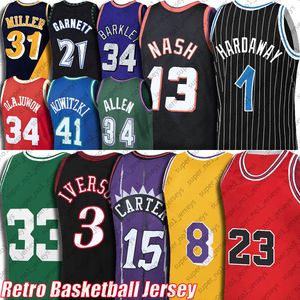 Vintage 15 Vince Allen Carter Iverson Jersey Basketbol Ray Black Mamba Steve Hakeem Nash Olajuwon Formalar Charles Kevin Barkley Grant Rodman Garnet McGrady Hill