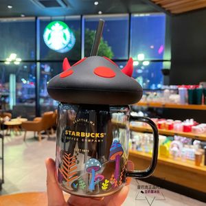 Starbucks Cup Mushroom Halloween Black Cat Claw Devil Glass Straw Mason Bottle Mug Marca