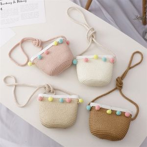 Handmade Summer Children Girls Shoulder Bag Daisy Flower Straw Messenger Kids Keys Coin Purse Cute Princess Mini Handbag 220630