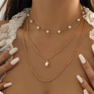 Vintage Multilayer Round Pearl Pendant Necklace for Women Wedding Bride Collars Statement Beads Chain Neck Aesthetic Jewelry New