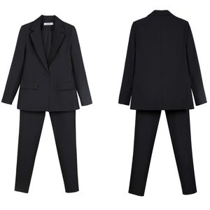 Spring Work Pant Suits Ol 2 Piece Set For Women Affärsintervju Set Uniform Blazer och Pencil Pant Office Lady Sui