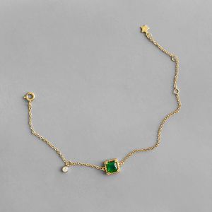 Otantik 925 STERLING Gümüş Basit Emerald Kristal Charm Bileziği Kadınlar için Düğün CZ Zirkon Geometrik Bilezikler