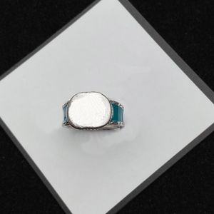 여자를위한 디자이너 반지 남자 사랑 반지 티타늄 스틸 클래식 블루 에나멜 보석 연인 약혼 반지 고급 선물 편지