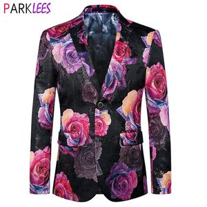 Men's Rose Floral Tuxedo Jacket Slim Fit Notched Lape Stlylish Suit Blazers Men Wedding Groom Party Prom Dinner Blazer Masculino 220815