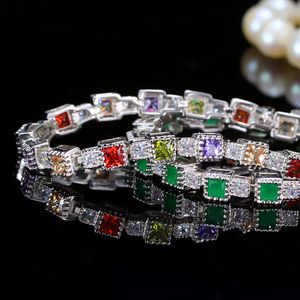 Färgrik AAA Cubic Zirconia Tennis Armband Designer Kvinnor Koppar Vit Röd Lila Grön Österrikisk Kristall Armband Bangles Smycken För Girls Friend Party