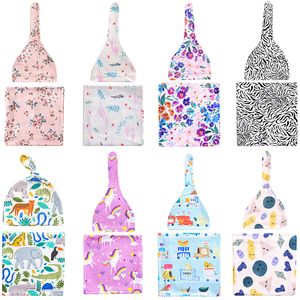 32 Stili Sacchi a pelo con stampa infantile con cappello Baby Swaddling Coperta stampa cotone neonato con cappuccio 2 pezzi / set M4174