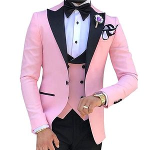 Classic White Men Suit Groom Wear Three Piece Wedding Tuxedos Black Peaked Lapel Slim Fit Mens Suits Jacket Vest Pants Prom Party Blazer