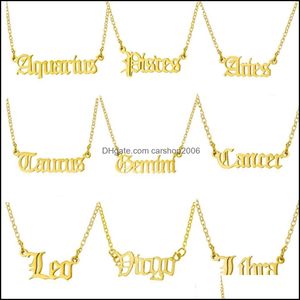 Collane con ciondolo Pendenti Gioielli Collana personalizzata con lettera zodiacale Costellazione personalizzata in acciaio inossidabile inglese antico per compleanno di donne