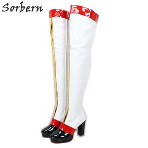 Sorbern Mix Kolor Uda High Boots Block Heels Made-aby zamówić Niestandardowe Nogi Szerokość Boot do Drag Queens Kinky Boot Collections