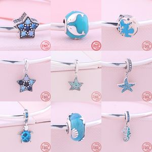 925 Gümüş Gümüş Dangle Charm Denizyıldızı Deniz Kaplumbağası Denizatı Kolye Kabuk Dolphin Sevimli Boncuklar Boncuk Fit Pandora Charms Bilezik Diy Takı Aksesuarları