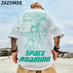 Zazomde tees gömlekleri harajuku karikatür astronot kısa kollu tshirts hip hop rahat sokak kıyafeti çift tişört pamuk gevşek üstler 220621