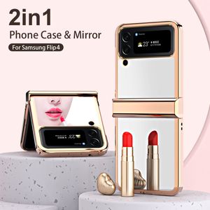 Hinge Woman Cases For Samsung Galaxy Z Flip 3 Flip 4 5G Case Glass Mirror Plating hard Cover