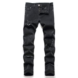 Svarta jeans byxor män smala passform hög kvalitet design rak cyklist denim byxor stor storlek motocykel mäns hip hop byxor för manlig 28-42