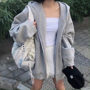 Women's Jackets Women Harajuku Korean Version Zip Up Loose Oversized Sweatshirts Cas 220824