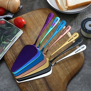 Stainless Steel Shovel Birthday Cake Knife Rose Gold Bright Black Baking Tools Can Print Custom Name 220621