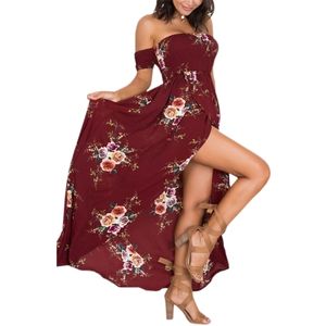 Strandklänningar sommar kvinnor sexig snedstreck lång boho klänning vintage chiffong mönster maxi 2017 blommig tryck vestidos mujer gv641 Q171122