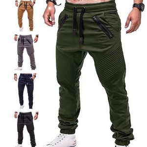 Mens Track Pants Slim Trousers Sport Tracksuit Men Fashion Drawstring Zip Strips Pockets Ankle Tied Long Pants Sports Trousers 220622