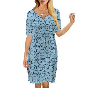 Frauen Kleid Niedlichen Cartoon Lamm 3D Gedruckt VAusschnitt Lose Beiläufige Kurzarm Etuikleid für Weibliche Kleider Sommer Kleid 220616