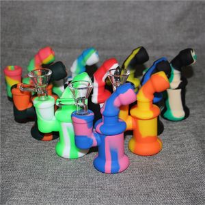 14mm Female Mini Silicone Oil Rigs Bongs Water Pipes hookah with a filtering system Silicon smoking Bong handPipe dab Rig with glass bowl