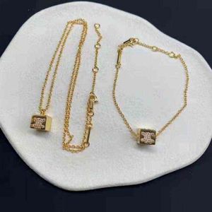 New Designer 2022 Celi Niche Design Small Square Pendant with Stone Necklace Female Brass Material Fashion