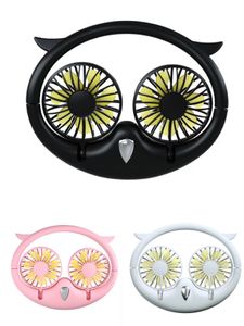 New Portable Electric Fans Hang Mini Owl Hanging Neck Band Rechargeable Battery Fan Desktop Usb Folding Telescopic Lazy Hangings Neck-Fan wholesale