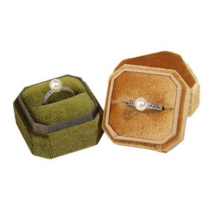 Fashion Octagon Ring Box Vintage Double Ring Display Holder Imballaggio di gioielli con coperchio staccabile per la cerimonia di matrimonio di fidanzamento di proposta