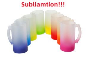 16zoz sublimation frostat glas tomt glas ölmuggar med handtag gradient ölglas för frysskoppar dricksglasögon