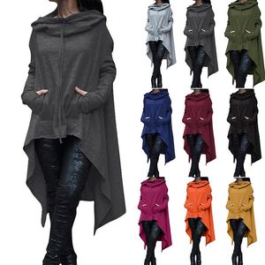 Women's Hoodies & Sweatshirts Women Irregular Hem Causal Plus Size Sweatshirt Cloak Fashion Drawstring Pocket Oversize Female Hooded Pullove