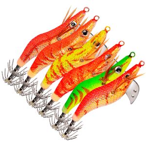 Hot 6 Color 8.5cm 7.5g Squid Jigs Saltwater Fishing Lures Shurimp Erwawn lures luminous for cuttlepus fish Lure kit 6pcs/kit k1647