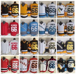 Vintage 66 Lemieux Hokey Formaları Siyah 75. Mavi 1991 Ulus Takımı Retro CCM Kırmızı Dikişli Gömlek Galler Jersey Erkek M-XXXL