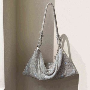 Borse a tracolla Borsa da sera da sposa Borsa da sera firmata a mano Manico in cristallo brillante Strass Pochette da sera Borse e borsette a mano Designer di lusso Argento 220330