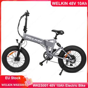 Gratis momsskatt EU Stock Welkin 48V 10Ah Electric Bike Top Speed ​​40 km/H 500W Motor 20 tum fettdäck WKES001 Vikbar vuxen elektrisk unicykel