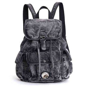 Рюкзак Nxy School Bag Denim Daily Vintage S для женщин -дизайнерская сумасшедшая сумка Rucksack повседневная женщина Mochila 220802