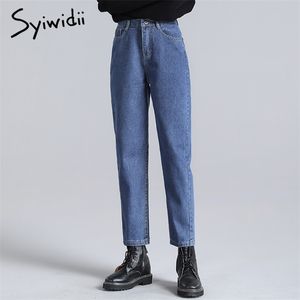 syiwidii Blue Jeans Damen elastische Taille Denimhose schwarz beige Vintage Washed High Waist Jeans Plus Size Mom Jeans Mode 210302