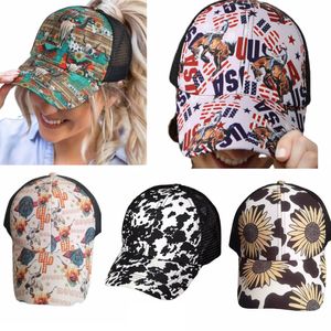 Cappello a coda di cavallo Criss Cross Washed Distressed Messy Buns Ponycaps Berretto da baseball Trucker Mesh Hats CYZ3225