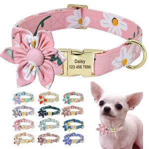 Floral Persoalized Dog Collar Fashion Printed Custom Nylon Dog Collars With Free Engraved Nameplate For Small Medium Large Dogs 220608