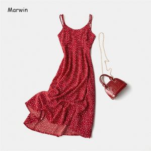 Marwin Coming Spring Summer Holiday Dress Cross Spaghetti Strap Open Back Dot Beach Style AnkleLength Women Dresses 210303