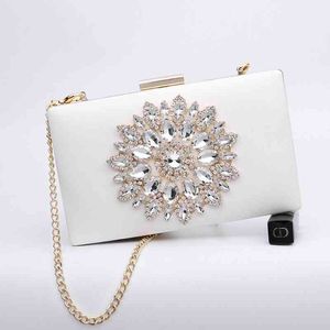 Pochette da sposa alla moda in pelle PU bianca con diamanti, borsa da sposa ladi per donna