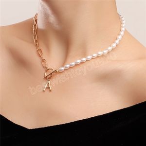 Elegante collana a catena di perle simulate per le donne Matrimonio nuziale Un gioiello con ciondolo con lettera iniziale