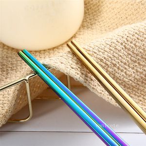 304 paslanmaz çelik yemek çubukları 23 cm tam kare hollow 21 cm titanyum kaplama siyah altın renk kare chopstickszc1011