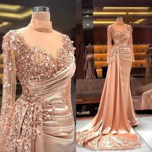 Wholesale rose gold plus size for sale - Group buy 2022 Rose Gold Plus Size Arabic Aso Ebi Mermaid Sexy Prom Dresses Sheer Neck Beaded Sequins Evening Formal Party Second Reception Gowns Dress Luxurious B0330Y