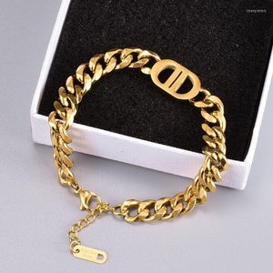Link Chain Fashion Stainless Steel Letter DD Bracelet For Women Punk Style Gold Thick Guba Female Jewelry Gift S243 Inte22