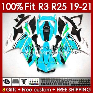 OEM Fairings For YAMAHA YZF R 3 25 YZFR3 YZFR25 2019 2020 2021 Body 141No.99 100% Fit YZF-R3 YZF-R25 2019-2021 Frame R3 R25 19 20 21 Injection mold Bodywork Kit cyan glossy